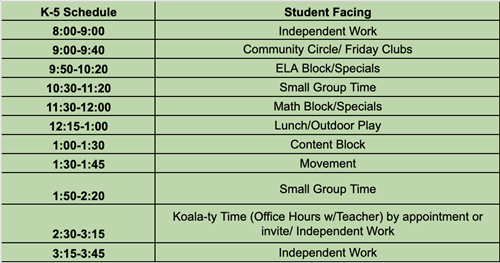 K-5 Schedule